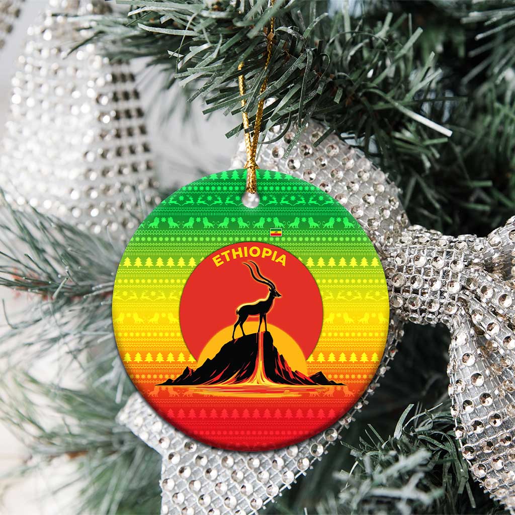 Ethiopia Christmas Ceramic Ornament Mountain Gazelle Sunset Ethiopian Flag - African Pride