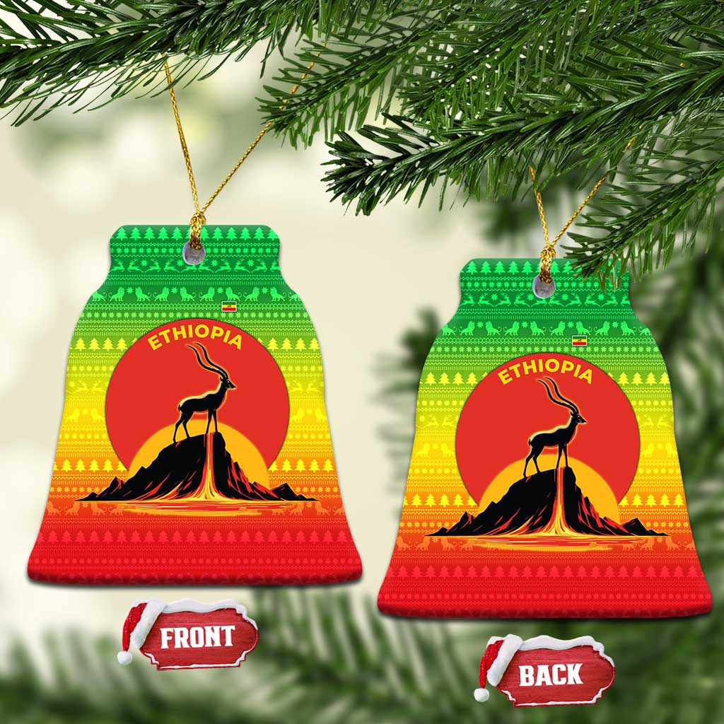 Ethiopia Christmas Ceramic Ornament Mountain Gazelle Sunset Ethiopian Flag - African Pride