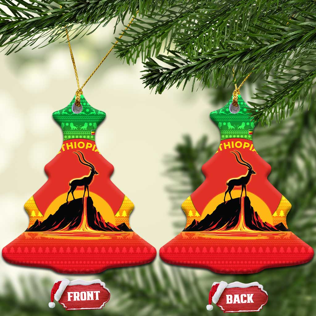 Ethiopia Christmas Ceramic Ornament Mountain Gazelle Sunset Ethiopian Flag - African Pride