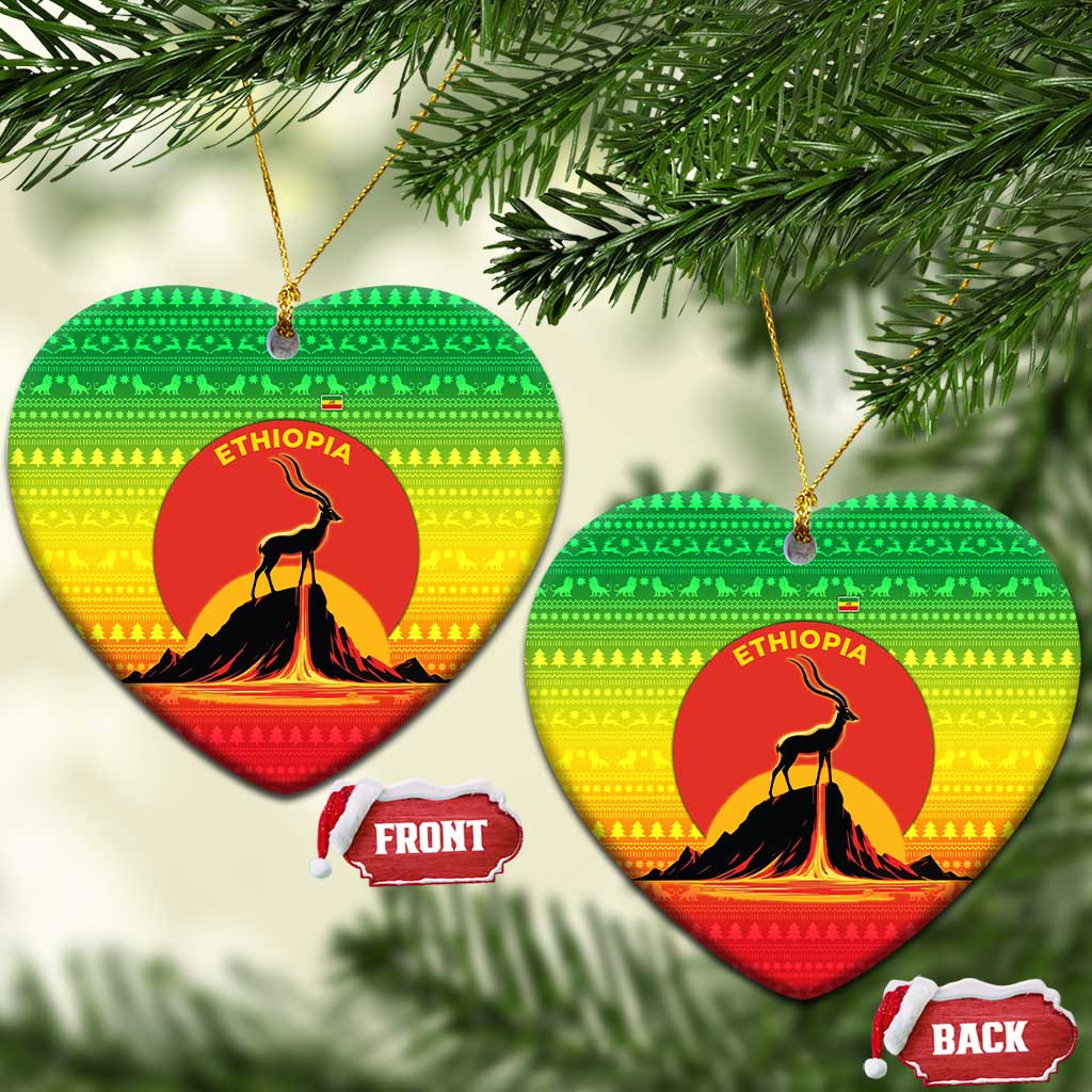Ethiopia Christmas Ceramic Ornament Mountain Gazelle Sunset Ethiopian Flag - African Pride