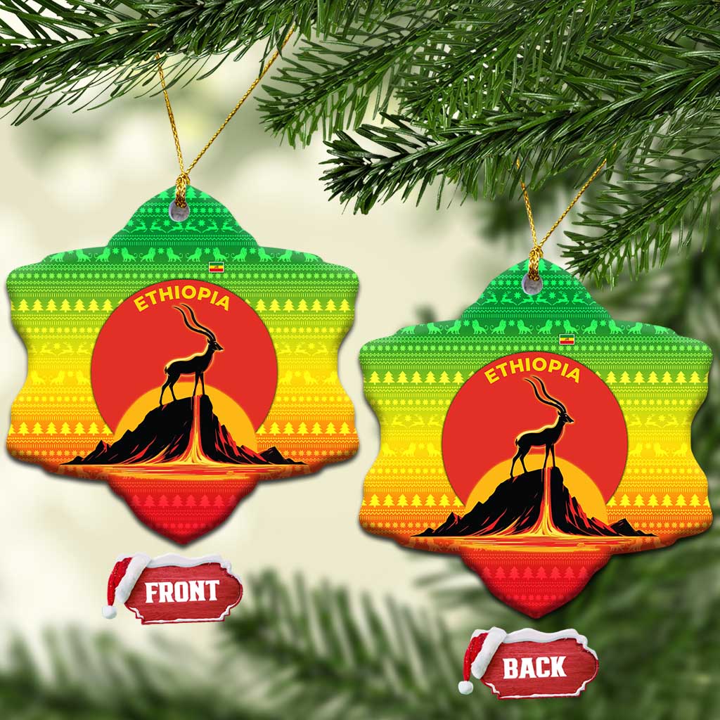Ethiopia Christmas Ceramic Ornament Mountain Gazelle Sunset Ethiopian Flag - African Pride