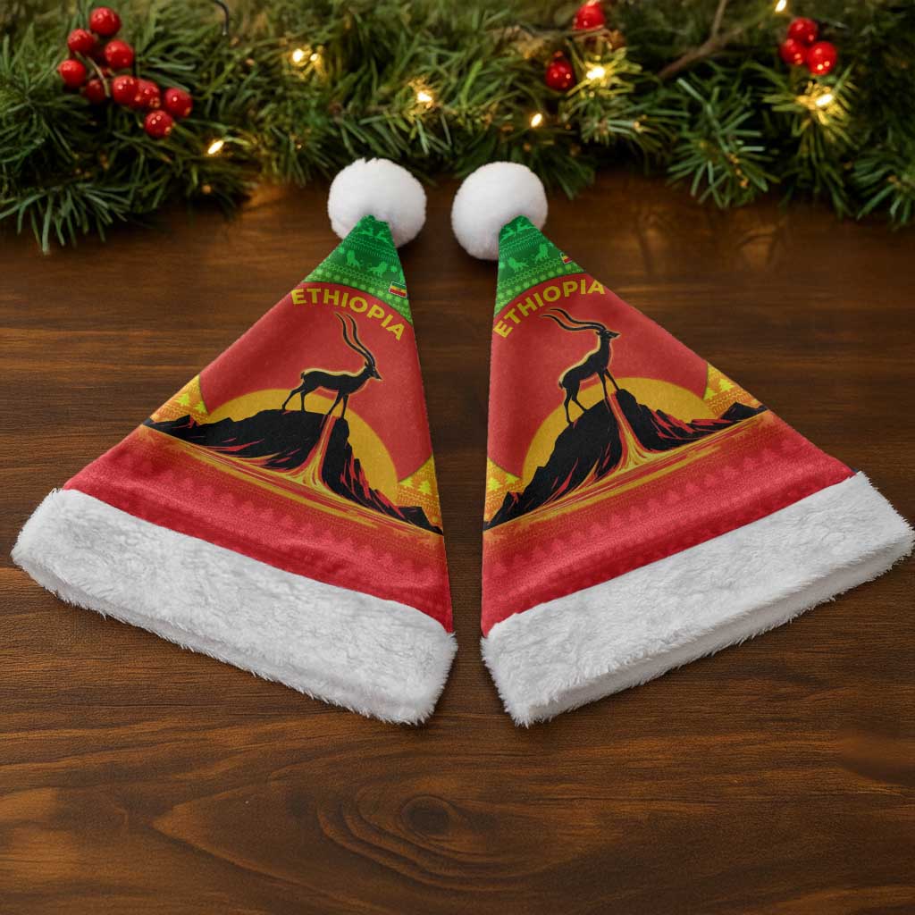 Ethiopia Christmas Santa Hat Mountain Gazelle Sunset Ethiopian Flag - African Pride