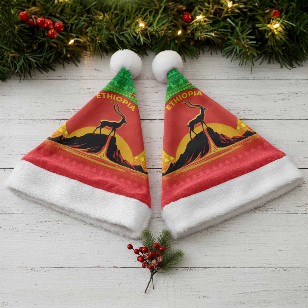 Ethiopia Christmas Santa Hat Mountain Gazelle Sunset Ethiopian Flag - African Pride