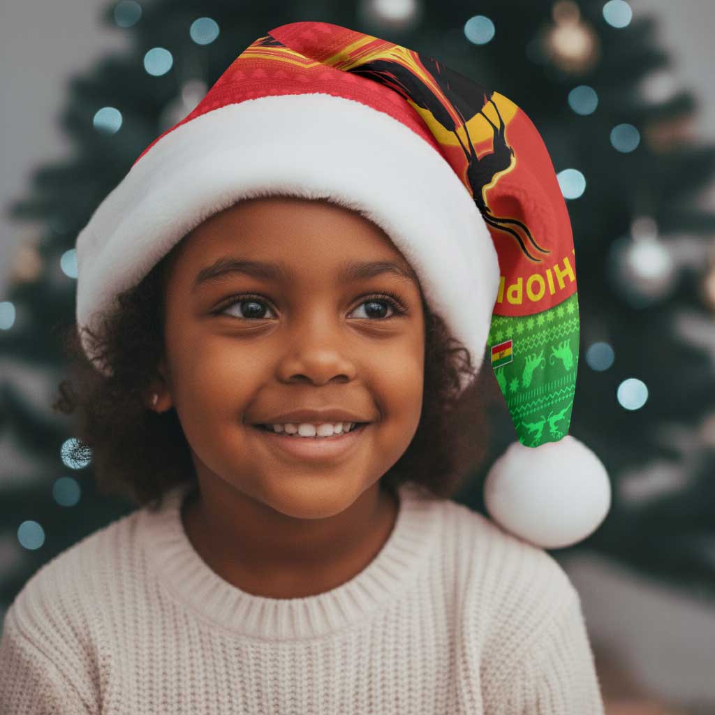 Ethiopia Christmas Santa Hat Mountain Gazelle Sunset Ethiopian Flag - African Pride