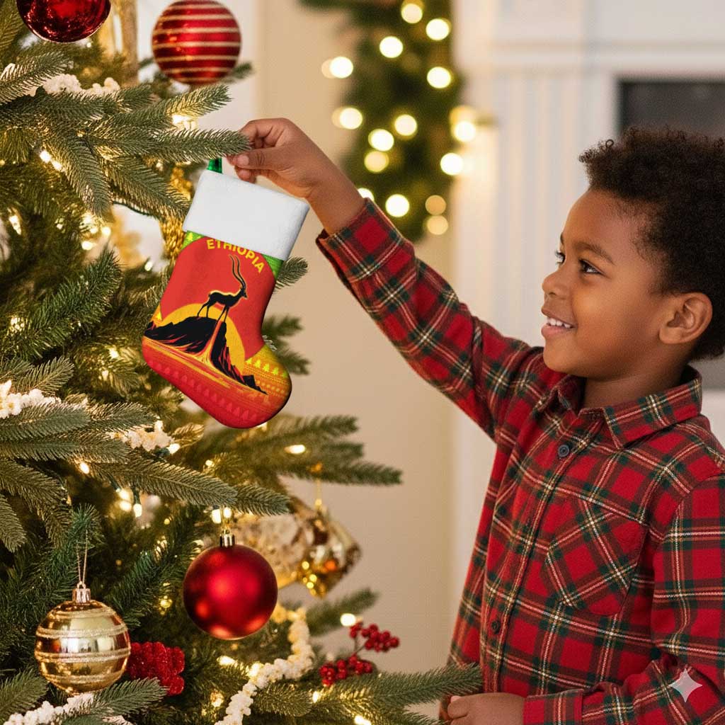Ethiopia Christmas Stocking Mountain Gazelle Sunset Ethiopian Flag - African Pride