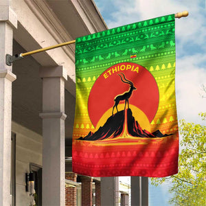 Ethiopia Christmas Garden Flag Mountain Gazelle Sunset Ethiopian Flag - African Pride