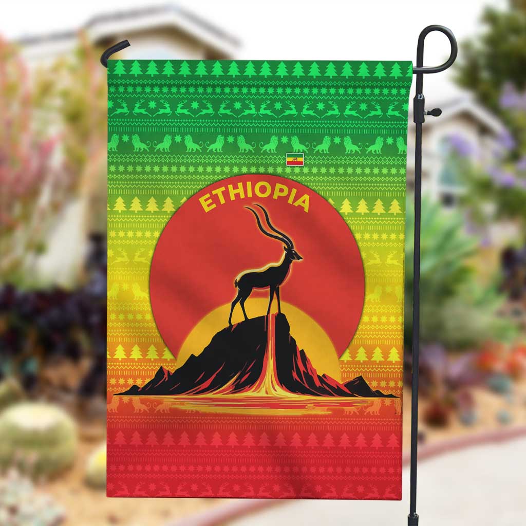 Ethiopia Christmas Garden Flag Mountain Gazelle Sunset Ethiopian Flag - African Pride