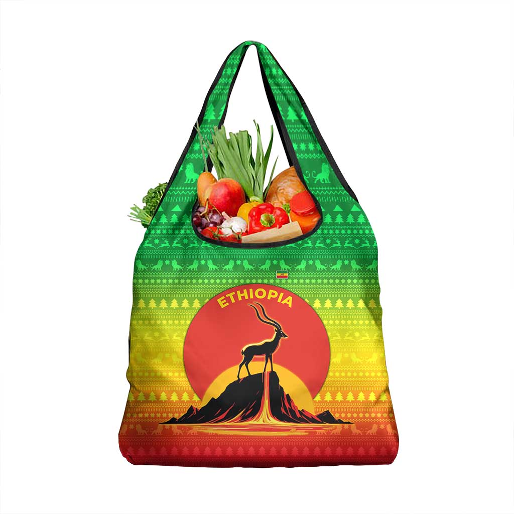 Ethiopia Christmas Grocery Bag Mountain Gazelle Sunset Ethiopian Flag - African Pride