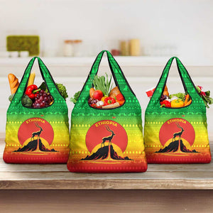 Ethiopia Christmas Grocery Bag Mountain Gazelle Sunset Ethiopian Flag - African Pride