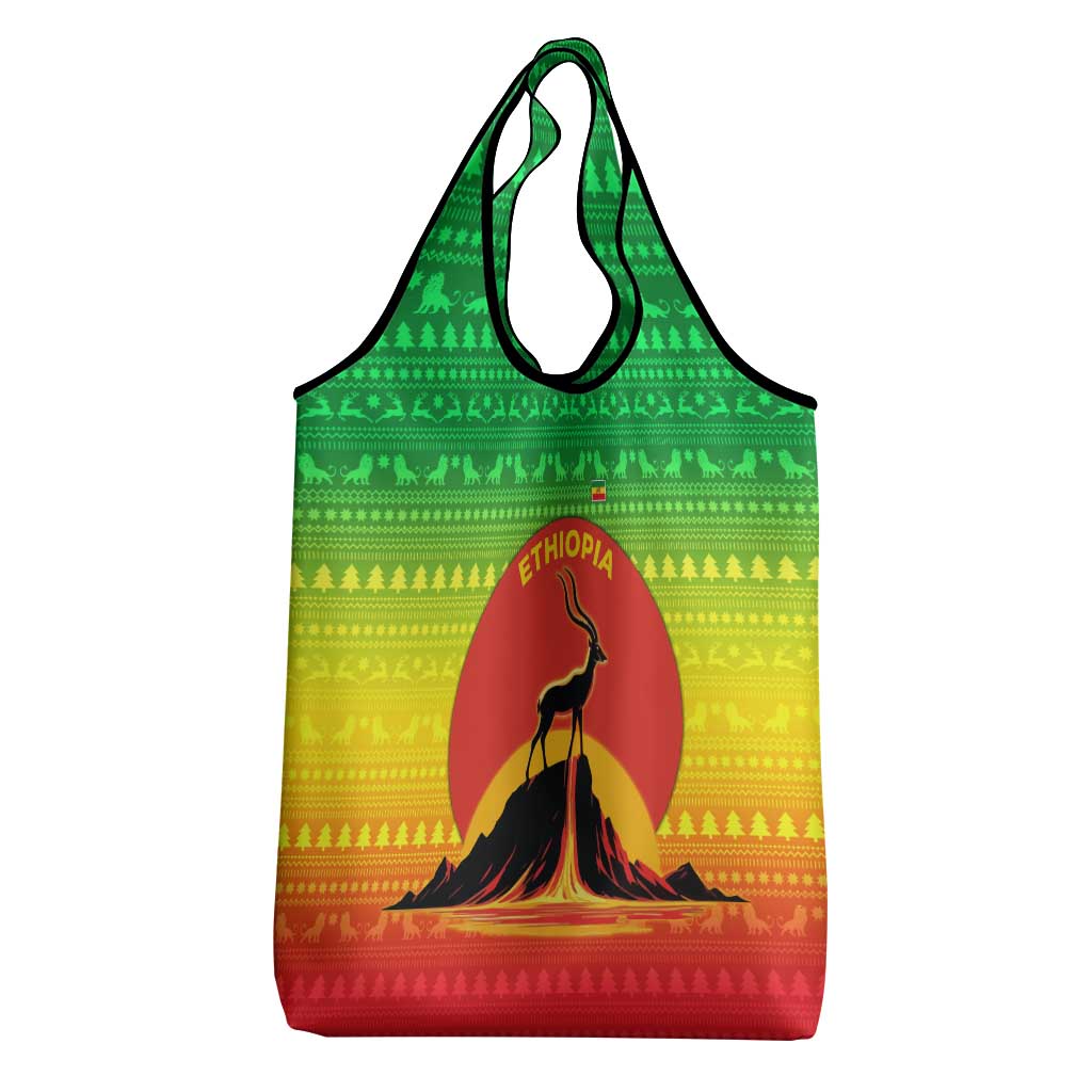 Ethiopia Christmas Grocery Bag Mountain Gazelle Sunset Ethiopian Flag - African Pride