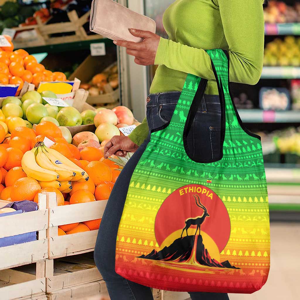 Ethiopia Christmas Grocery Bag Mountain Gazelle Sunset Ethiopian Flag - African Pride