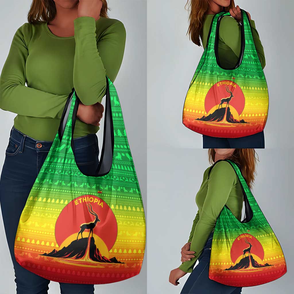 Ethiopia Christmas Grocery Bag Mountain Gazelle Sunset Ethiopian Flag - African Pride