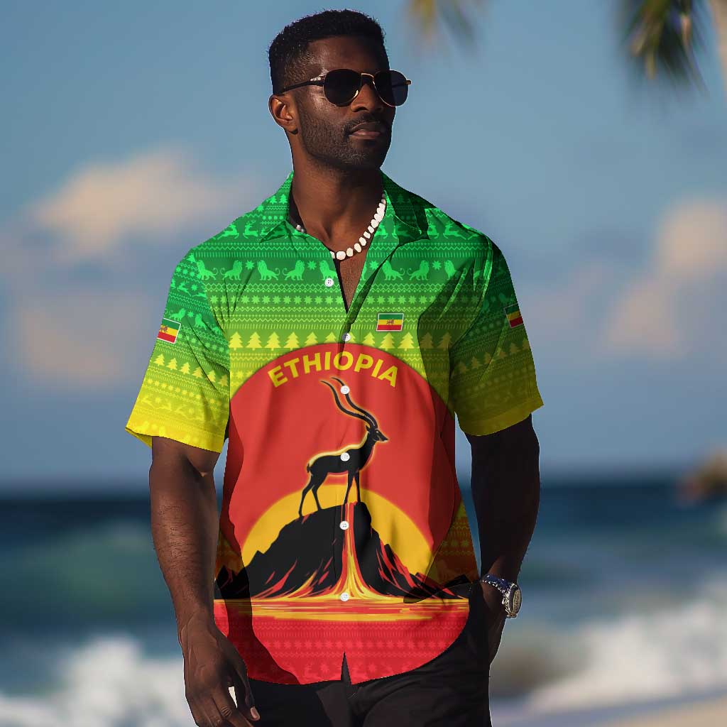 Ethiopia Christmas Hawaiian Shirt Mountain Gazelle Sunset Ethiopian Flag - African Pride