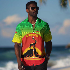 Ethiopia Christmas Hawaiian Shirt Mountain Gazelle Sunset Ethiopian Flag - African Pride