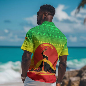 Ethiopia Christmas Hawaiian Shirt Mountain Gazelle Sunset Ethiopian Flag - African Pride