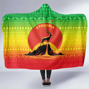 Ethiopia Christmas Hooded Blanket Mountain Gazelle Sunset Ethiopian Flag - African Pride