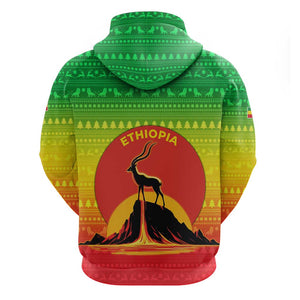 Ethiopia Christmas Hoodie Mountain Gazelle Sunset Ethiopian Flag - African Pride