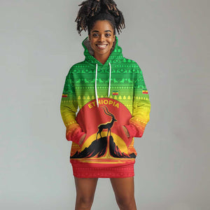Ethiopia Christmas Hoodie Dress Mountain Gazelle Sunset Ethiopian Flag - African Pride