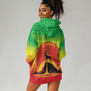 Ethiopia Christmas Hoodie Dress Mountain Gazelle Sunset Ethiopian Flag - African Pride