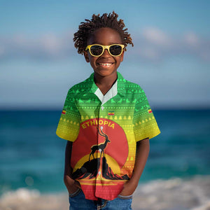 Ethiopia Christmas Kid Hawaiian Shirt Mountain Gazelle Sunset Ethiopian Flag - African Pride