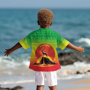 Ethiopia Christmas Kid Hawaiian Shirt Mountain Gazelle Sunset Ethiopian Flag - African Pride