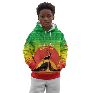Ethiopia Christmas Kid Hoodie Mountain Gazelle Sunset Ethiopian Flag - African Pride