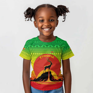 Ethiopia Christmas Kid T shirt Mountain Gazelle Sunset Ethiopian Flag - African Pride