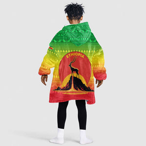 Ethiopia Christmas Kid Wearable Blanket Hoodie Mountain Gazelle Sunset Ethiopian Flag - African Pride