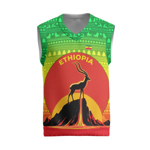 Ethiopia Christmas Knitted V-Neck Vest Mountain Gazelle Sunset Ethiopian Flag - African Pride