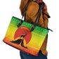 Ethiopia Christmas Leather Tote Bag Mountain Gazelle Sunset Ethiopian Flag - African Pride