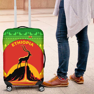 Ethiopia Christmas Luggage Cover Mountain Gazelle Sunset Ethiopian Flag - African Pride