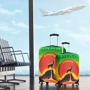 Ethiopia Christmas Luggage Cover Mountain Gazelle Sunset Ethiopian Flag - African Pride