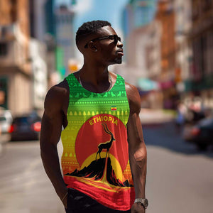 Ethiopia Christmas Men Tank Top Mountain Gazelle Sunset Ethiopian Flag - African Pride