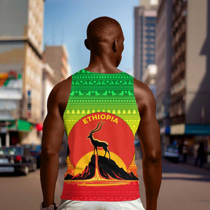 Ethiopia Christmas Men Tank Top Mountain Gazelle Sunset Ethiopian Flag - African Pride