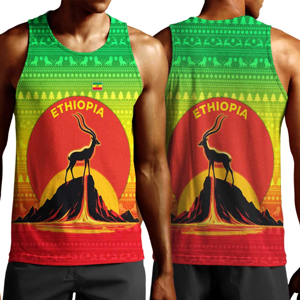 Ethiopia Christmas Men Tank Top Mountain Gazelle Sunset Ethiopian Flag - African Pride