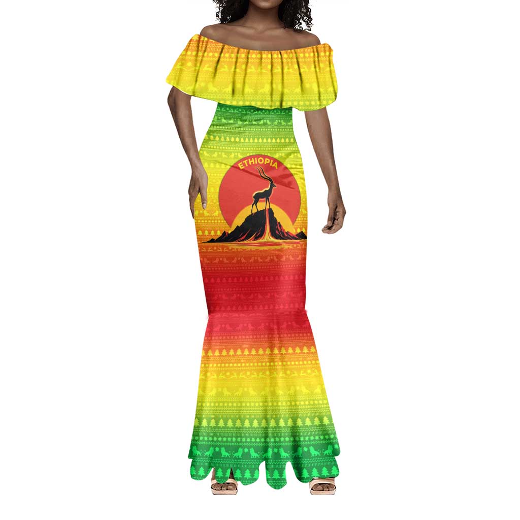 Ethiopia Christmas Mermaid Dress Mountain Gazelle Sunset Ethiopian Flag - African Pride