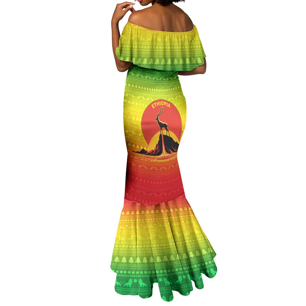 Ethiopia Christmas Mermaid Dress Mountain Gazelle Sunset Ethiopian Flag - African Pride