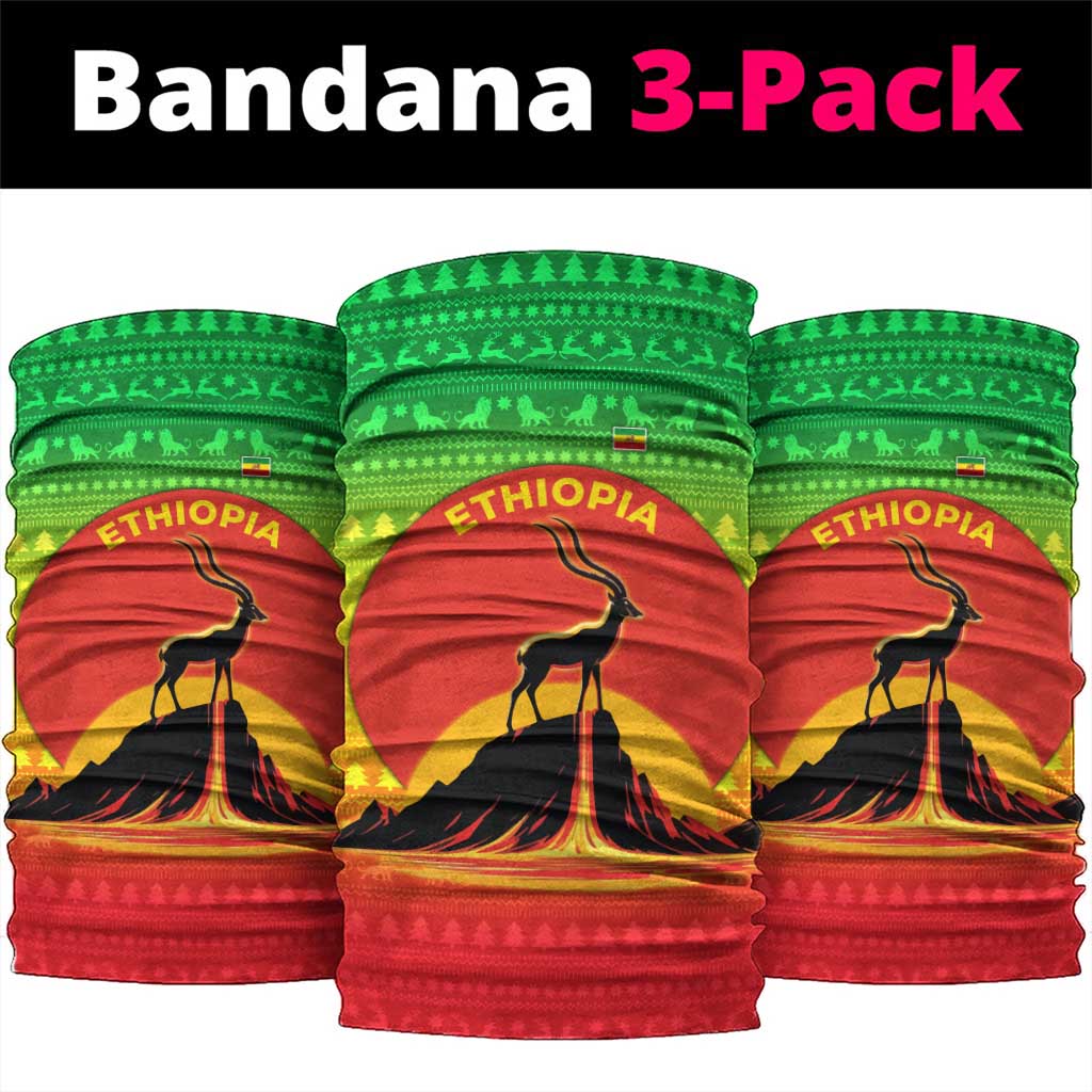 Ethiopia Christmas Neck Gaiter Mountain Gazelle Sunset Ethiopian Flag - African Pride