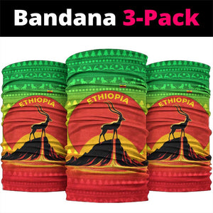 Ethiopia Christmas Neck Gaiter Mountain Gazelle Sunset Ethiopian Flag - African Pride