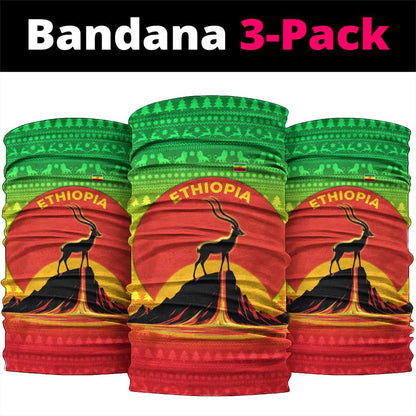 Ethiopia Christmas Neck Gaiter Mountain Gazelle Sunset Ethiopian Flag - African Pride