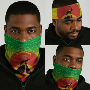 Ethiopia Christmas Neck Gaiter Mountain Gazelle Sunset Ethiopian Flag - African Pride