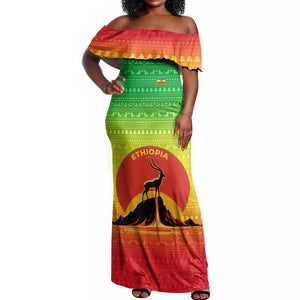 Ethiopia Christmas Off Shoulder Maxi Dress Mountain Gazelle Sunset Ethiopian Flag - African Pride