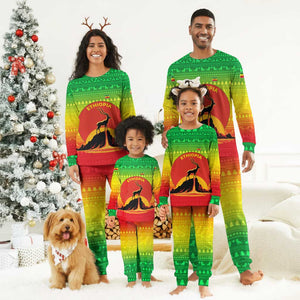 Ethiopia Christmas Pajama Set Mountain Gazelle Sunset Ethiopian Flag - African Pride