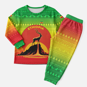 Ethiopia Christmas Pajama Set Mountain Gazelle Sunset Ethiopian Flag - African Pride