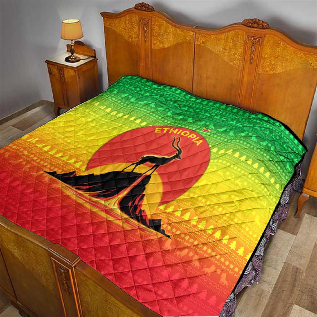 Ethiopia Christmas Quilt Mountain Gazelle Sunset Ethiopian Flag - African Pride