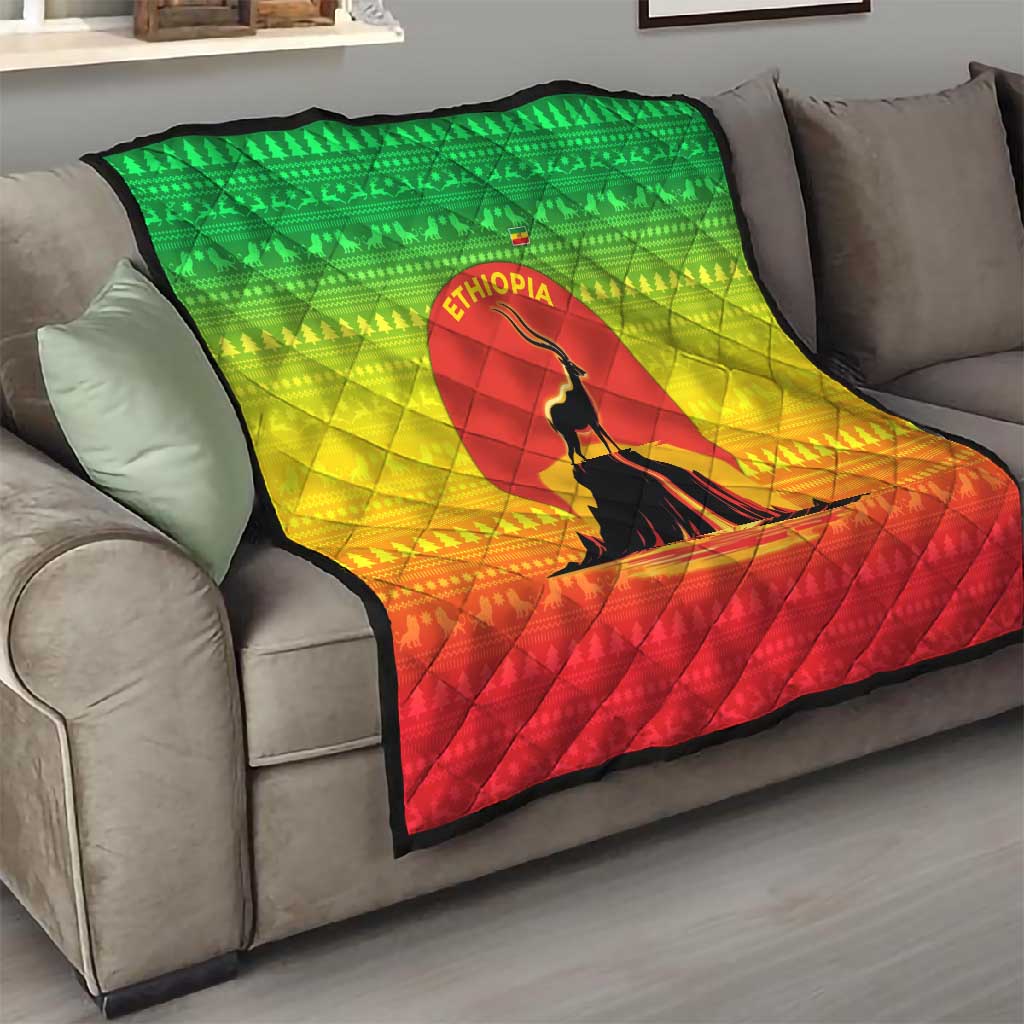 Ethiopia Christmas Quilt Mountain Gazelle Sunset Ethiopian Flag - African Pride