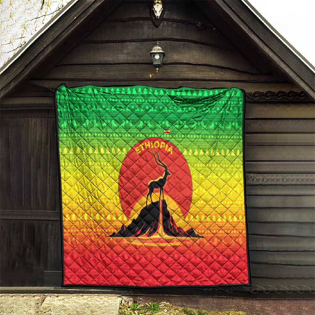 Ethiopia Christmas Quilt Mountain Gazelle Sunset Ethiopian Flag - African Pride