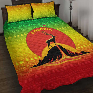 Ethiopia Christmas Quilt Bed Set Mountain Gazelle Sunset Ethiopian Flag - African Pride