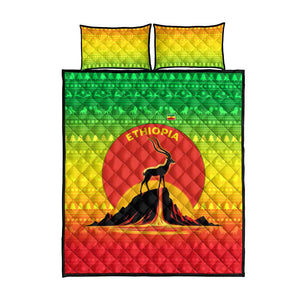 Ethiopia Christmas Quilt Bed Set Mountain Gazelle Sunset Ethiopian Flag - African Pride