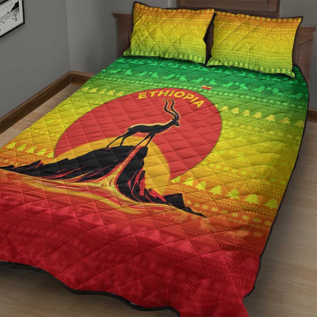 Ethiopia Christmas Quilt Bed Set Mountain Gazelle Sunset Ethiopian Flag - African Pride